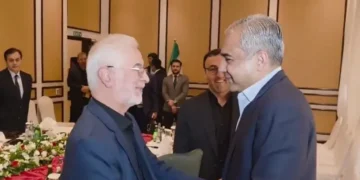 Interior Minister Mohsin Naqvi meeting Iranian Interior Minister Eskandar Momeni in Islamabad.
