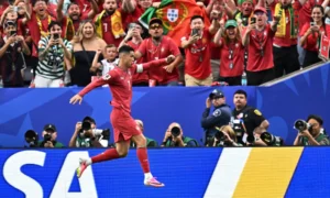 Cristiano Ronaldo in action during Portugal’s World Cup match against Uzbekistan.