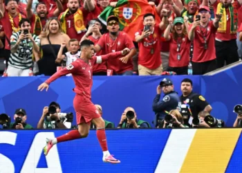 Cristiano Ronaldo in action during Portugal’s World Cup match against Uzbekistan.