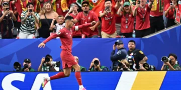 Cristiano Ronaldo in action during Portugal’s World Cup match against Uzbekistan.