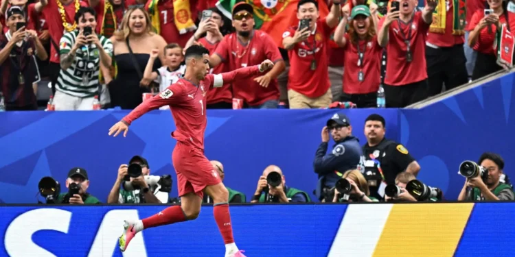 Cristiano Ronaldo in action during Portugal’s World Cup match against Uzbekistan.