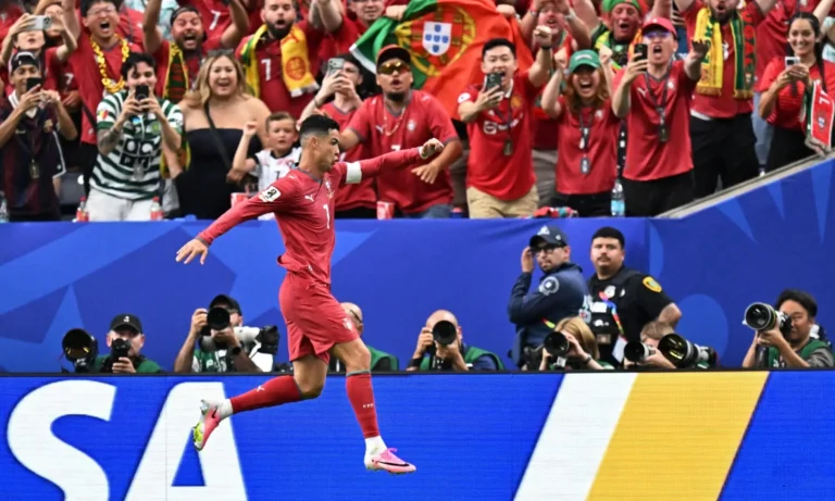 Cristiano Ronaldo in action during Portugal’s World Cup match against Uzbekistan.