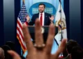 US Vice President JD Vance addressing press briefing on Iran war negotiations and provisional peace talks between US and Iran.