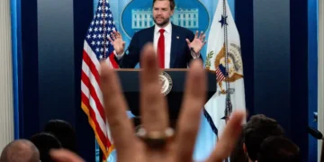 US Vice President JD Vance addressing press briefing on Iran war negotiations and provisional peace talks between US and Iran.