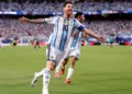 Lionel Messi celebrating after scoring a hat-trick for Argentina