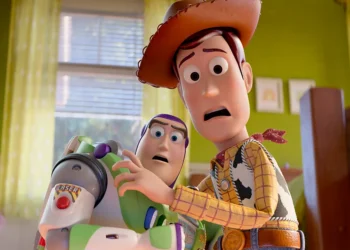 Toy Story characters reacting to a glowing tablet representing digital media.