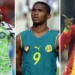 Collage of famous African World Cup football kits including Nigeria, Cameroon, Ghana, Senegal, Algeria, and Zaire jerseys.