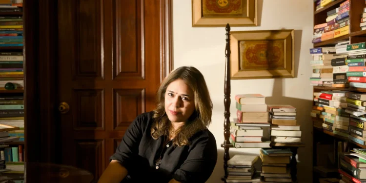 Director Mehreen Jabbar speaking about television drama and Pakistani cinema during an interview in Karachi.
