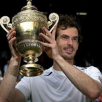 Andy Murray holding the Wimbledon men's singles trophy after winning the 2016 championship.