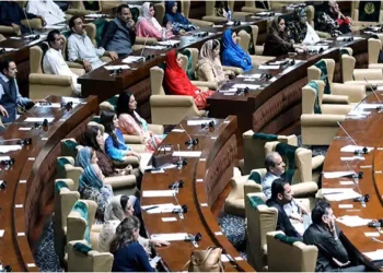Sindh Assembly members participate in heated budget debate in Karachi.
