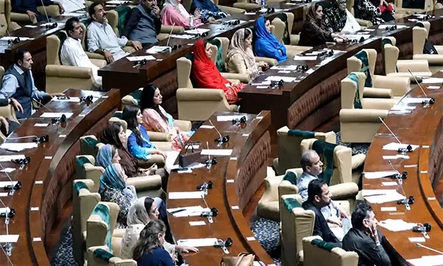 Sindh Assembly members participate in heated budget debate in Karachi.
