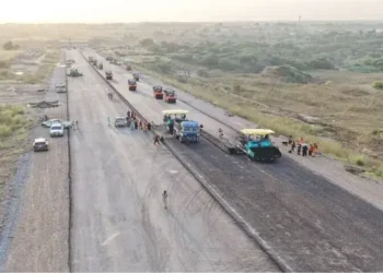 Map showing Peshawar-Torkham Motorway route with construction delays and cost overrun concerns highlighted
