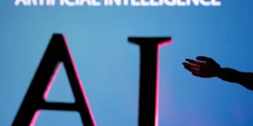 Illustration of AI cyber security threat warning from intelligence agencies and digital network security systems