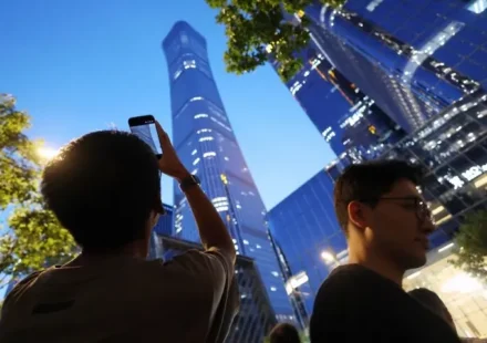 Police and emergency response near CITIC Tower in Beijing after aircraft incident