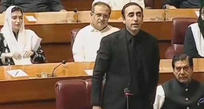 PPP Chairman Bilawal Bhutto Zardari speaking in the National Assembly and calling on Prime Minister Shehbaz Sharif to control cabinet ministers.