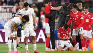 Players of Algeria and Austria during FIFA World Cup matches after securing Round of 32 qualification.