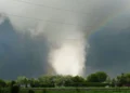 Dark storm clouds gather over Chicago as tornado warnings remain in focus.