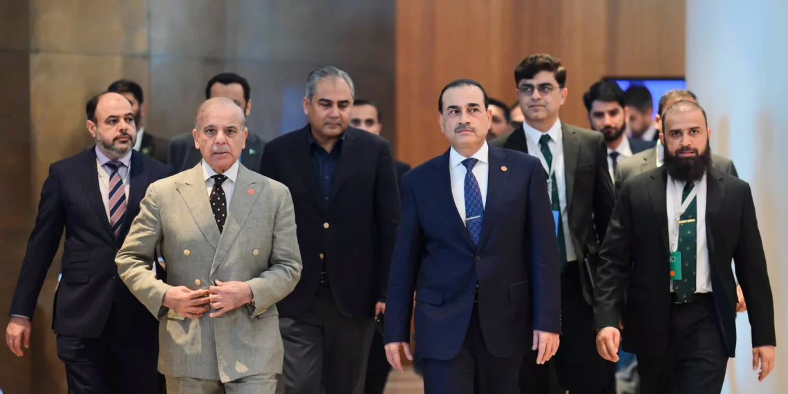 Prime Minister Shehbaz Sharif addressing diplomatic progress following the first high-level Iran-US committee meeting in Switzerland.