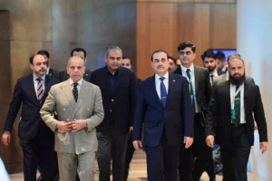 Prime Minister Shehbaz Sharif addressing diplomatic progress following the first high-level Iran-US committee meeting in Switzerland.