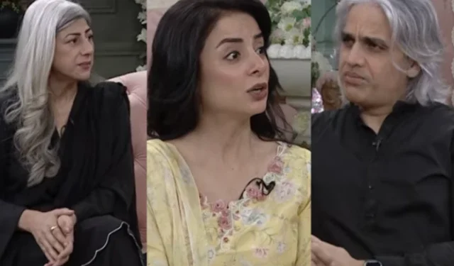 Sarwat Gilani, Omair Rana and Naveen Naqvi speaking during a discussion about grief and loss.