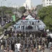 Central 8th Muharram procession preparing to depart from Nishtar Park in Karachi under tight security.