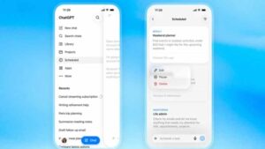 ChatGPT interface showing new scheduled tasks feature in sidebar.