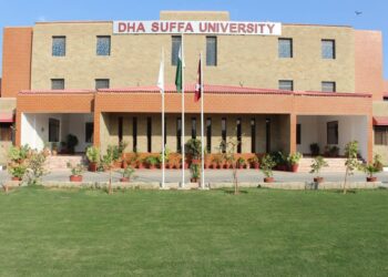 International diplomats and Pakistani academics speaking at DHA Suffa University seminar on Middle East crisis and Pakistan’s diplomatic role.