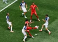 Switzerland’s Johan Manzambi celebrating a goal during 4-1 win over Bosnia at World Cup match in Los Angeles.