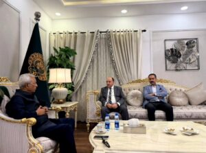 Sindh Governor and SMPRA chairman discussing digital governance policies during meeting in Karachi