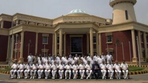 Pakistan Navy Chief Admiral Naveed Ashraf speaking at Pakistan Navy War College during the 55th PN Staff Course.