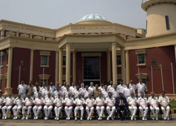 Pakistan Navy Chief Admiral Naveed Ashraf speaking at Pakistan Navy War College during the 55th PN Staff Course.