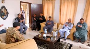 Governor Sindh Syed Muhammad Nihal Hashmi offering condolences to the family of martyred ASF Deputy Director Muhammad Waseem at their residence.