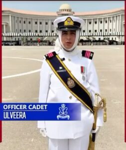 Alveera Hamza in Pakistan Navy uniform after joining as an officer in the Information Technology branch.