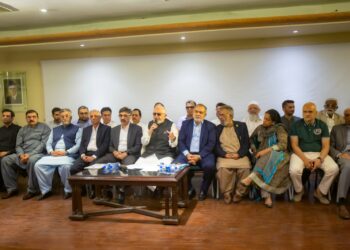 Zubair Motiwala addresses a press conference after the federal Budget 2026 speech in Karachi.