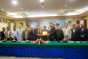 Pakistan and Iran business leaders discuss trade connectivity and joint ventures during KCCI meeting in Karachi.