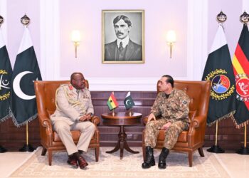 Pakistan and Ghana military officials holding defence cooperation meeting at GHQ