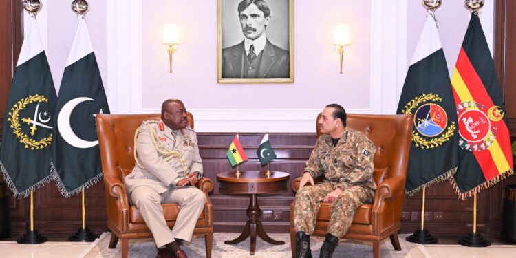 Pakistan and Ghana military officials holding defence cooperation meeting at GHQ