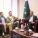 Shahid Afridi Foundation delegation meeting with Pakistan ambassador Rizwan Saeed Sheikh in Washington DC discussing philanthropy and community development.