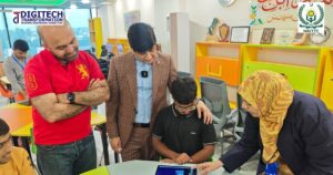 Dr Fida Muhammad Bazai touring DigiTech Transformation digital skills facility in Sindh
