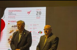 Audience attending the Romanian film Warboy screening during the Francophonie Film Festival 2026 in Karachi.
