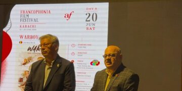 Audience attending the Romanian film Warboy screening during the Francophonie Film Festival 2026 in Karachi.