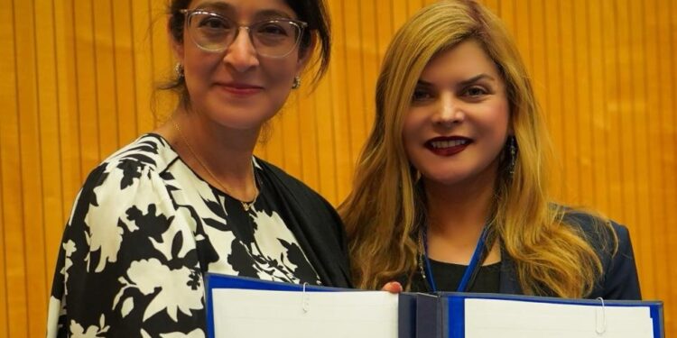 Representatives of UNOOSA and Dawood Global Foundation signing MoU to expand opportunities for young women in the global space sector.
