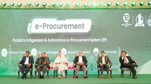 Representatives from PPRA, PITB and The Bank of Punjab speaking at the e-procurement awareness seminar in Lahore.