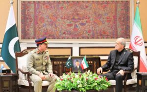 Field Marshal Syed Asim Munir during meeting with Iranian President Masoud Pezeshkian discussing regional peace and bilateral cooperation.