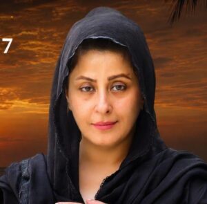 Pakistani film star Laila addressing media in Karachi about the message of Karbala and teachings of Imam Hussain.