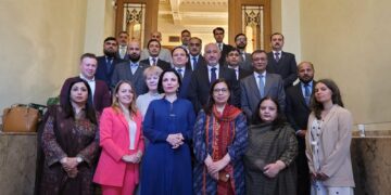 Pakistan Ambassador Faisal Niaz Tirmizi meeting the National Defence University delegation in Moscow.