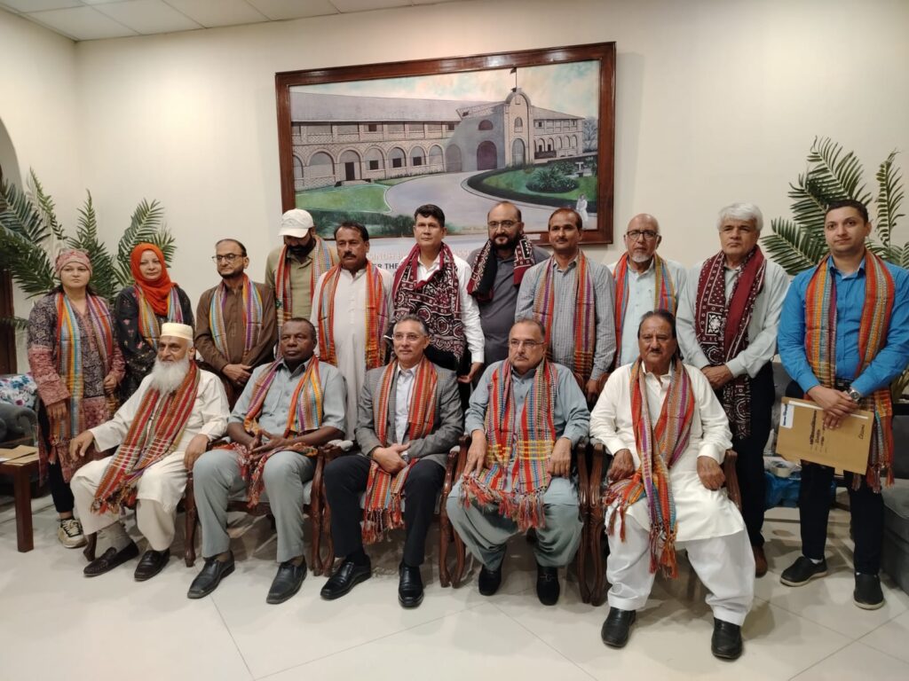 Ali Hasan Brohi and Dleep Singh with newly elected Sindh Basketball Association officials in Karachi