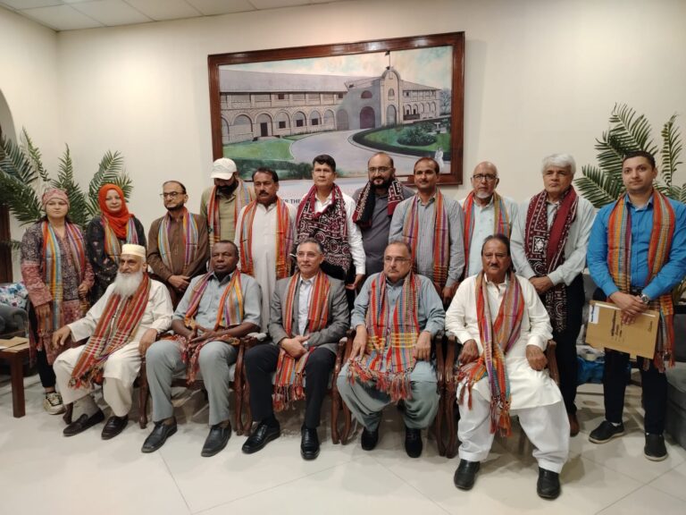 Ali Hasan Brohi and Dleep Singh with newly elected Sindh Basketball Association officials in Karachi