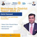 Rotary District 3271: Zahid Hameed Appointed Co-Chair of Law and Order Committee
