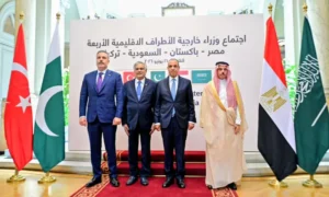 R-4 foreign ministers meeting in Cairo discussing the Islamabad MoU and regional diplomacy.